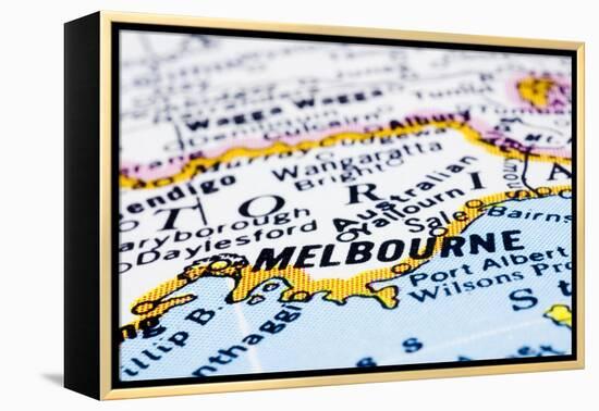 Close Up Of Melbourne On Map, Australia-mtkang-Framed Stretched Canvas