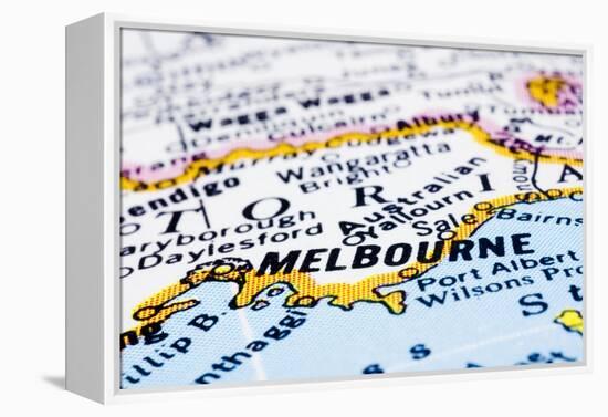 Close Up Of Melbourne On Map, Australia-mtkang-Framed Stretched Canvas