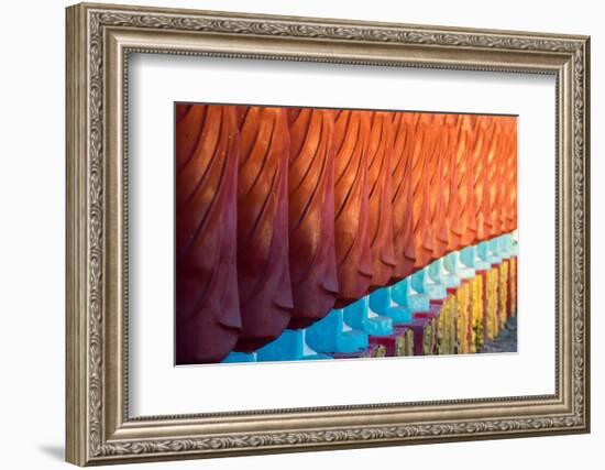 Close-up of monk sculptures standing in line at Myo Yar Pyae Pagoda, Monywa, Myanmar (Burma)-Jan Miracky-Framed Photographic Print