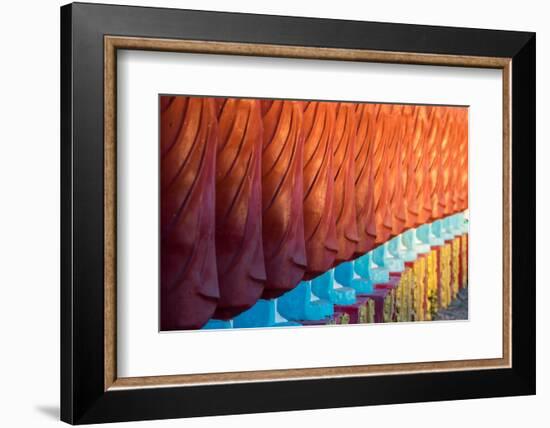 Close-up of monk sculptures standing in line at Myo Yar Pyae Pagoda, Monywa, Myanmar (Burma)-Jan Miracky-Framed Photographic Print