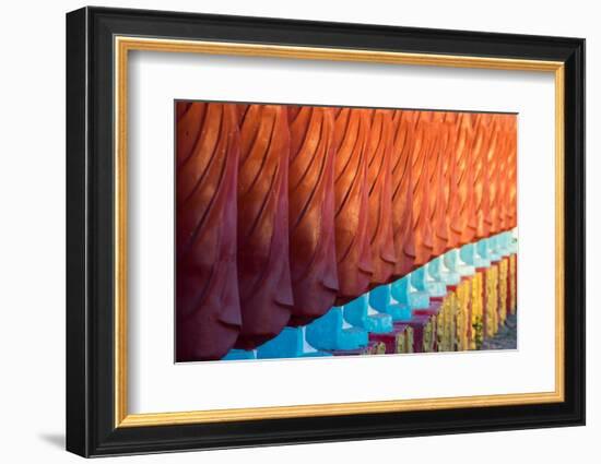 Close-up of monk sculptures standing in line at Myo Yar Pyae Pagoda, Monywa, Myanmar (Burma)-Jan Miracky-Framed Photographic Print