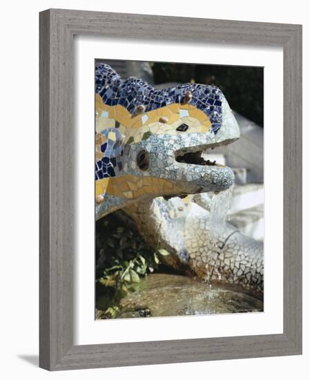 Close-Up of Mosaic Dragon, by Gaudi, Parc Guell, Barcelona, Catalonia (Cataluna) (Catalunya), Spain-Peter Higgins-Framed Photographic Print