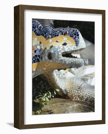 Close-Up of Mosaic Dragon, by Gaudi, Parc Guell, Barcelona, Catalonia (Cataluna) (Catalunya), Spain-Peter Higgins-Framed Photographic Print