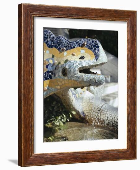 Close-Up of Mosaic Dragon, by Gaudi, Parc Guell, Barcelona, Catalonia (Cataluna) (Catalunya), Spain-Peter Higgins-Framed Photographic Print