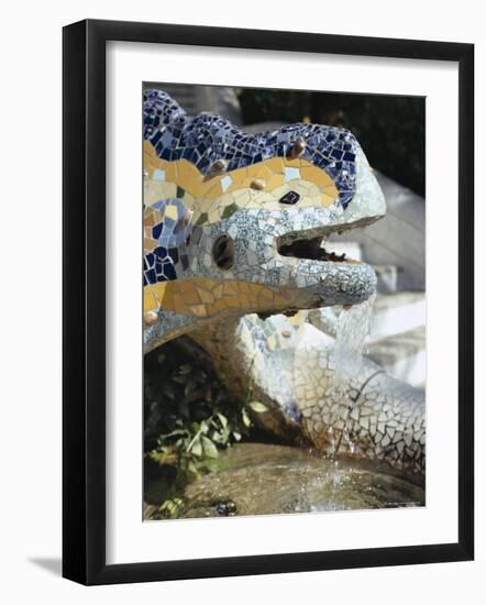 Close-Up of Mosaic Dragon, by Gaudi, Parc Guell, Barcelona, Catalonia (Cataluna) (Catalunya), Spain-Peter Higgins-Framed Photographic Print