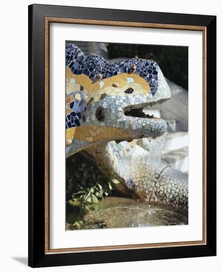 Close-Up of Mosaic Dragon, by Gaudi, Parc Guell, Barcelona, Catalonia (Cataluna) (Catalunya), Spain-Peter Higgins-Framed Photographic Print