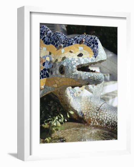 Close-Up of Mosaic Dragon, by Gaudi, Parc Guell, Barcelona, Catalonia (Cataluna) (Catalunya), Spain-Peter Higgins-Framed Photographic Print