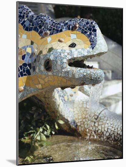 Close-Up of Mosaic Dragon, by Gaudi, Parc Guell, Barcelona, Catalonia (Cataluna) (Catalunya), Spain-Peter Higgins-Mounted Photographic Print