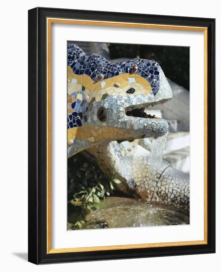 Close-Up of Mosaic Dragon, by Gaudi, Parc Guell, Barcelona, Catalonia (Cataluna) (Catalunya), Spain-Peter Higgins-Framed Photographic Print