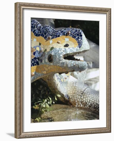 Close-Up of Mosaic Dragon, by Gaudi, Parc Guell, Barcelona, Catalonia (Cataluna) (Catalunya), Spain-Peter Higgins-Framed Photographic Print