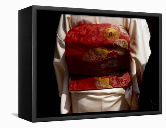 Close-up of Obi, Silk Sash Worn with Kimono, Kyoto, Japan-Nancy & Steve Ross-Framed Premier Image Canvas