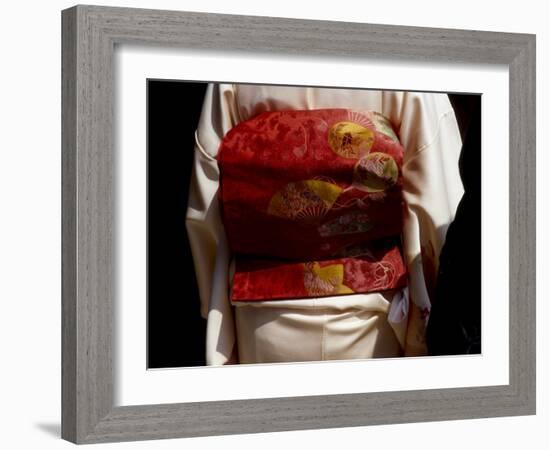 Close-up of Obi, Silk Sash Worn with Kimono, Kyoto, Japan-Nancy & Steve Ross-Framed Photographic Print