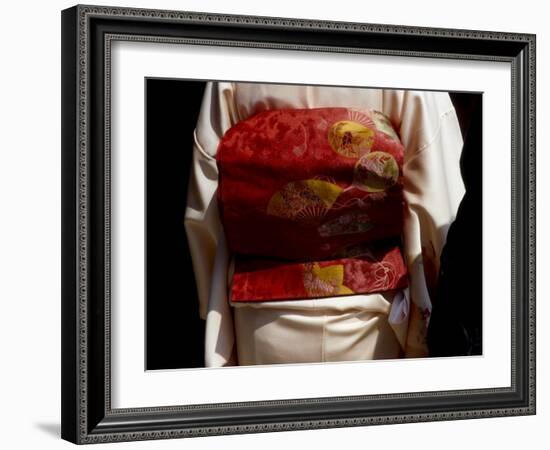 Close-up of Obi, Silk Sash Worn with Kimono, Kyoto, Japan-Nancy & Steve Ross-Framed Photographic Print