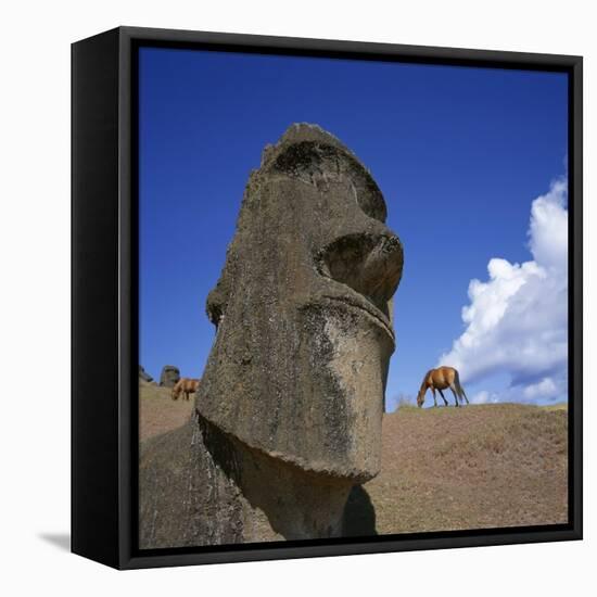 Close-Up of Rano Rarakay, Stone Head Carved from Crater, Moai Stone Statues, Easter Island, Chile-Geoff Renner-Framed Premier Image Canvas