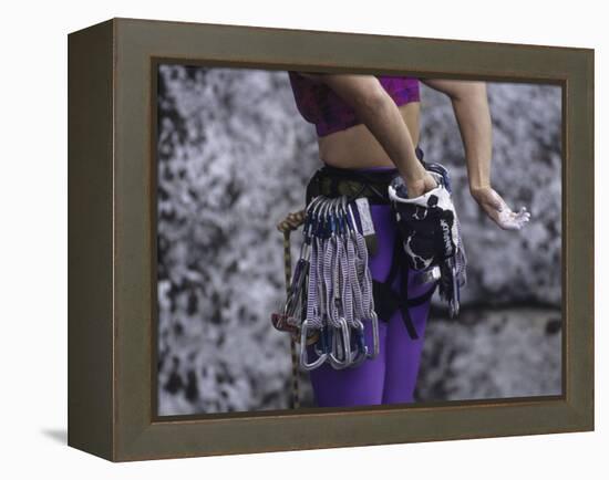 Close Up of Rock Climbing Equipment on a Female Climber, New York, USA-Paul Sutton-Framed Premier Image Canvas