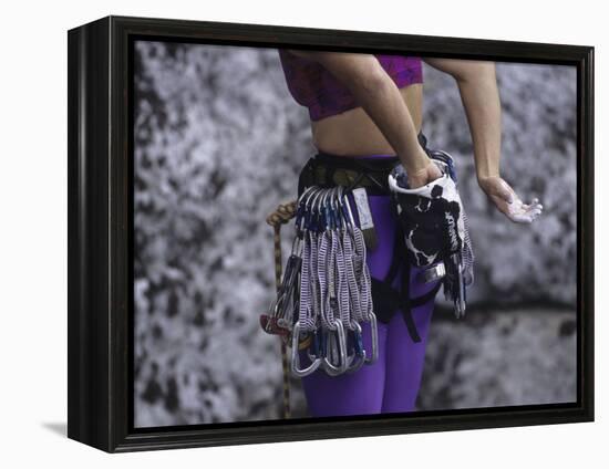 Close Up of Rock Climbing Equipment on a Female Climber, New York, USA-Paul Sutton-Framed Premier Image Canvas