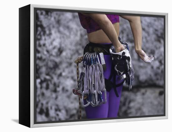 Close Up of Rock Climbing Equipment on a Female Climber, New York, USA-Paul Sutton-Framed Premier Image Canvas