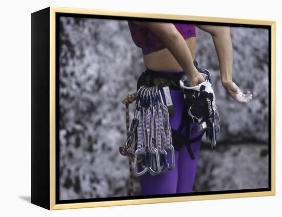 Close Up of Rock Climbing Equipment on a Female Climber, New York, USA-Paul Sutton-Framed Premier Image Canvas