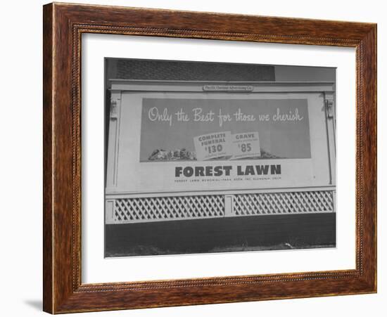 Close Up of Sign Advertising Forest Lawn Cemetery-George Strock-Framed Photographic Print