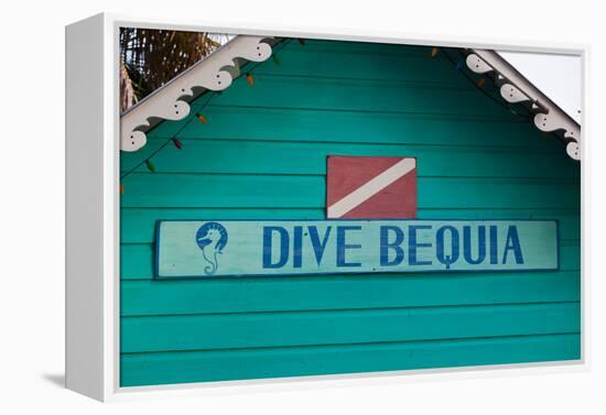 Close-up of Sign Dive Bequia, Port Elizabeth, Bequia, Saint Vincent And The Grenadines-null-Framed Premier Image Canvas