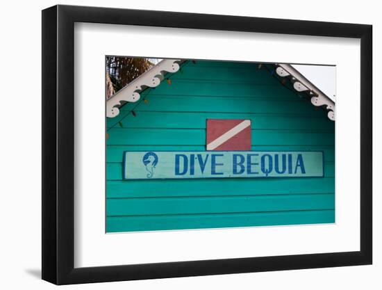 Close-up of Sign Dive Bequia, Port Elizabeth, Bequia, Saint Vincent And The Grenadines-null-Framed Photographic Print