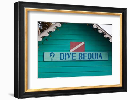 Close-up of Sign Dive Bequia, Port Elizabeth, Bequia, Saint Vincent And The Grenadines-null-Framed Photographic Print