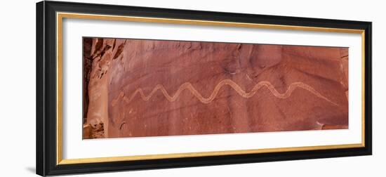 Close-up of Snake Petroglyph, Solstice Snake, Rock Wall, Moab, Utah, USA-Panoramic Images-Framed Photographic Print