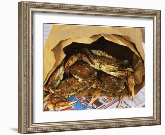 Close-up of Steamed Crabs in a Paper Bag, Maryland, USA-null-Framed Photographic Print