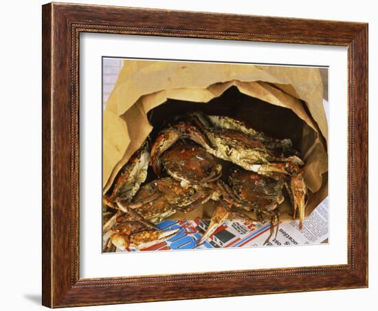 Close-up of Steamed Crabs in a Paper Bag, Maryland, USA-null-Framed Photographic Print