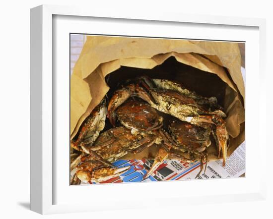 Close-up of Steamed Crabs in a Paper Bag, Maryland, USA-null-Framed Photographic Print