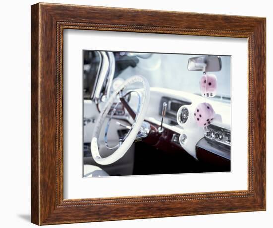 Close-Up of Steering Wheel and Interior of a Pink Cadillac Car-Mark Chivers-Framed Photographic Print