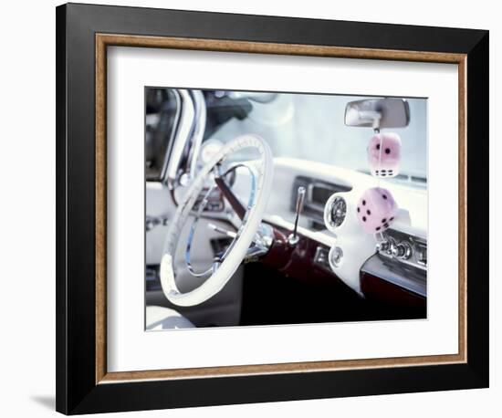 Close-Up of Steering Wheel and Interior of a Pink Cadillac Car-Mark Chivers-Framed Photographic Print