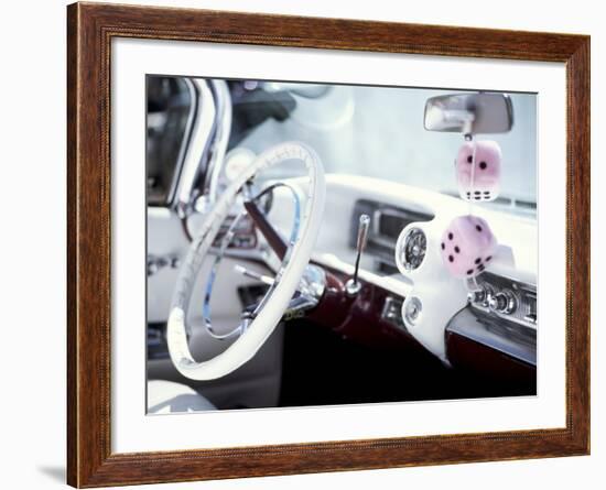 Close-Up of Steering Wheel and Interior of a Pink Cadillac Car-Mark Chivers-Framed Photographic Print