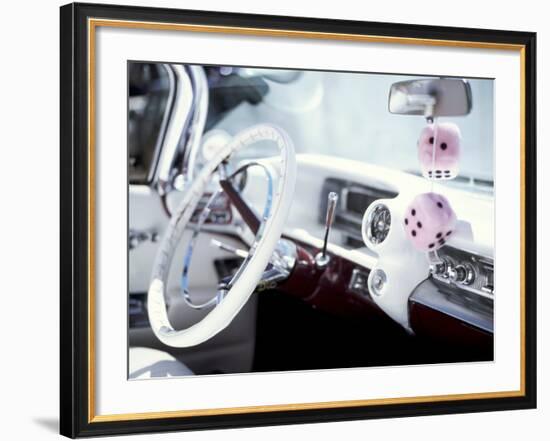 Close-Up of Steering Wheel and Interior of a Pink Cadillac Car-Mark Chivers-Framed Photographic Print