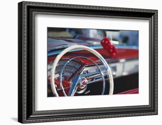 Close-up of steering wheel in classic car. (Large format sizes available)-Stuart Westmorland-Framed Photographic Print