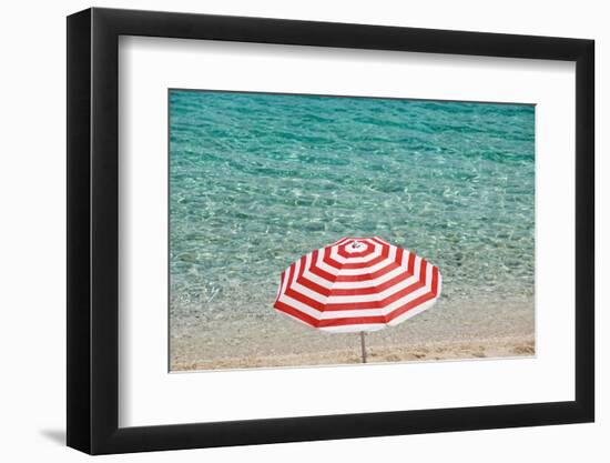 Close up of Striped Beach Umbrella near Sea, San Vito Lo Capo, Sicily, Italy-Massimo Borchi-Framed Photographic Print