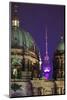 Close-Up of the Berliner Dom (Cathedral) with the Television Tower in the Background at Night-Miles Ertman-Mounted Photographic Print