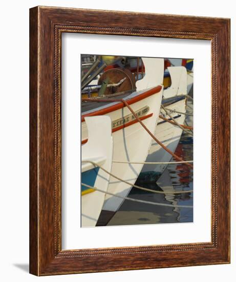 Close up of the Front of Three Fishing Boats in the Harbour, Sitia, Crete, Greek Islands, Greece-Eitan Simanor-Framed Photographic Print