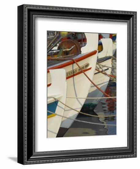 Close up of the Front of Three Fishing Boats in the Harbour, Sitia, Crete, Greek Islands, Greece-Eitan Simanor-Framed Photographic Print