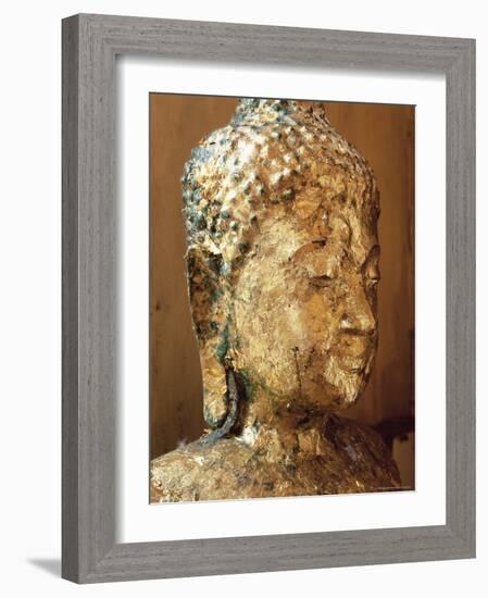 Close-Up of the Head of a Statue of the Buddha Covered in Gold Leaf, Thailand-Gavin Hellier-Framed Photographic Print