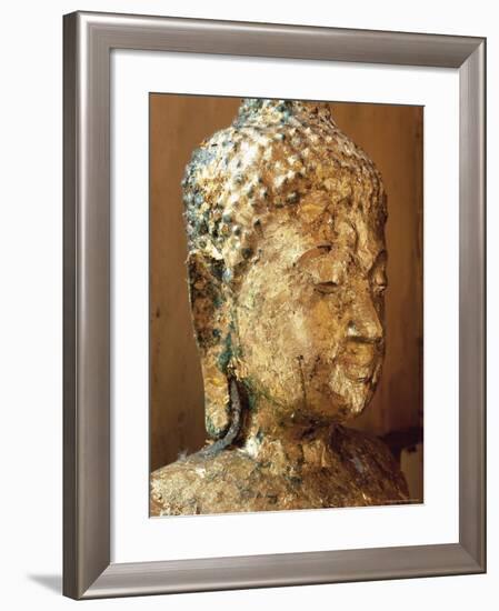 Close-Up of the Head of a Statue of the Buddha Covered in Gold Leaf, Thailand-Gavin Hellier-Framed Photographic Print