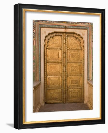 Close Up of the Ornate Door at the Peacock Gate in the City Palace, Jaipur, Rajasthan-John Woodworth-Framed Photographic Print