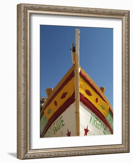 Close up of the Prow of a Traditional Painted Fishing Boat, Albufeira, Algarve, Portugal-Fraser Hall-Framed Photographic Print