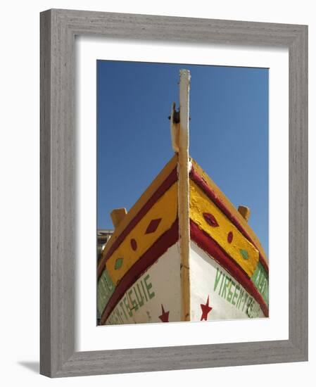 Close up of the Prow of a Traditional Painted Fishing Boat, Albufeira, Algarve, Portugal-Fraser Hall-Framed Photographic Print