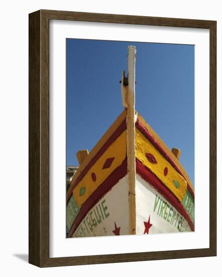 Close up of the Prow of a Traditional Painted Fishing Boat, Albufeira, Algarve, Portugal-Fraser Hall-Framed Photographic Print