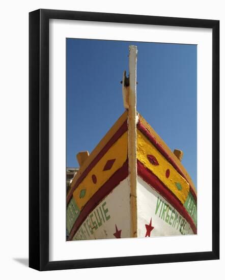 Close up of the Prow of a Traditional Painted Fishing Boat, Albufeira, Algarve, Portugal-Fraser Hall-Framed Photographic Print