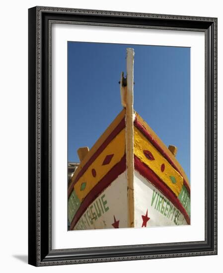 Close up of the Prow of a Traditional Painted Fishing Boat, Albufeira, Algarve, Portugal-Fraser Hall-Framed Photographic Print