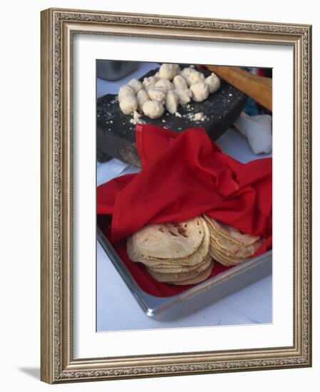 Close-Up of Tortillas in a Tray Covered by a Red Cloth, in Mexico, North America-Michelle Garrett-Framed Photographic Print