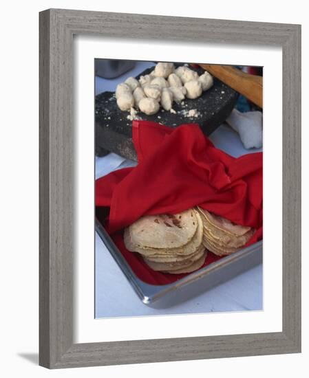 Close-Up of Tortillas in a Tray Covered by a Red Cloth, in Mexico, North America-Michelle Garrett-Framed Photographic Print