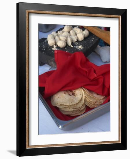 Close-Up of Tortillas in a Tray Covered by a Red Cloth, in Mexico, North America-Michelle Garrett-Framed Photographic Print